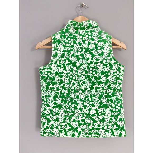 Lilly Pulitzer Green Ivory Floral Reversible Quilted Down Girl's Vest Corduroy - Picture 2 of 5